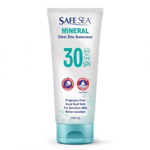 Safe Sea Protection solaire &agrave; l'oxyde de zinc SPF30 | Protection solaire min&eacute;rale transparente sans fonte | Lotion protectrice anti-m&eacute;duses | Anti-r&eacute;cifs coralliens | Format voyage - 100 ml (Safe Sea, neuf)