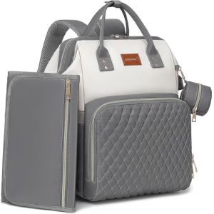 ROSEGIN Sac à dos à langer avec matelas à langer, étui à tétine, pour garçon, fille, tout-petit, grand, élégant, imperméable, sac à langer matelassé pour maman – Gris/blanc (Fast Media Ships From USA, neuf)