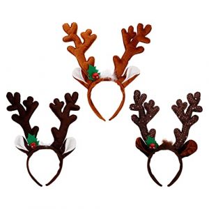 DEARMAMY 3 Pièces -tête En Bois De Noël Casque De Décoration De Noël Casque De Fête Casque De Bois Casque De Noël Coiffes De Bois De Noël Coiffe De Bois Bandeau De Noël Chiffon (Liiane, neuf)