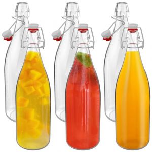HEFTMAN Lot de 6 Bouteille Verre 1L - Bouteille en Verre 1 Litre avec Bouchons Hermétiques, Bouteille Biere Vide, Bouteilles en Verre pour le Brassage de Bière, Kombucha, Jus, Condiments (JOVELA FR, neuf)