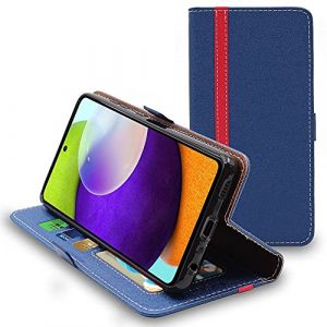 ebestStar - Coque pour Samsung Galaxy A52, A52S 5G, Etui Portefeuille Protection, Housse Pochette PU Cuir Porte Carte, Bleu Foncé/Rouge (ebestPro-fr, neuf)