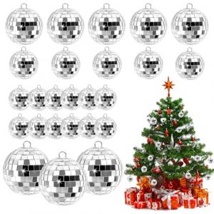 Boule &agrave; Facettes, 25pcs Boule &agrave; Facette Kit, Boules Disco Argent&eacute;es &agrave; Suspendre, Boule Disco Brillant, Mini Boule Disco avec Corde, 4 Tailles de Boule Disco, Disco Ball, pour D&eacute;corations de No&euml;l (GRINADA S.R.L, neuf)