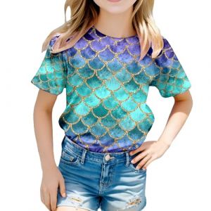 pvucpot Costume de sir&egrave;ne pour fille - T-shirt imprim&eacute; &eacute;cailles de poisson - T-shirt d'&eacute;t&eacute; &agrave; manches courtes - Chemise - Costume de carnaval - Costume hippie - Festivals disco (goodups, neuf)