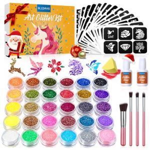 Kit Tatouage Paillettes Enfant- Bledras Tatouage Enfant Filles 30 Couleurs, 147 Pochoir Tatouage, 4 Pinceaux- Tatouage Ephemere Imperméable, Coffret Cadeau Fille, Tatouage Temporaire pour Cosplay (Bedoira, neuf)