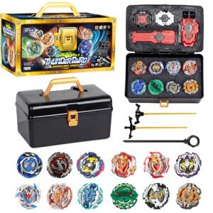 Burst Turbo Blade Kit toupie de combat 12 en 1, Bey Metal Fusion S avec 3 lanceurs, poign&eacute;e et valise, cadeau d'anniversaire, No&euml;l (HEJIADEYA, neuf)