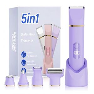 &Eacute;pilateur Bikini 5-en-1 pour Femmes, Rasoir &Eacute;lectrique Corporel sans Fil &Eacute;tanche IPX7, 5 T&ecirc;tes Interchangeables pour &Eacute;pilation Visage, Jambes et Zone Intime, Lame C&eacute;ramique, Recharge USB - Violet (BJIE-EU, neuf)