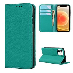 Cavor Coque Compatible avec iPhone 12 Mini Etui,Flip Cuir v&eacute;ritable Portefeuille &Eacute;tui en Cuir,[avec Cordon][4 Fentes][Magn&eacute;tique],Housse Protection Etui - Bleu Ciel (Copmob, neuf)