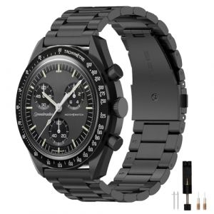 RobinEllis Tiggo Métal Bracelet pour Omega Swatch Band, Bracelets de Montre,Bracelets de Montres en Bracelet Montre en Métal de Remplacement pour Homme Femme Omega Swatch Accessories (black) (KUTEWEU, neuf)