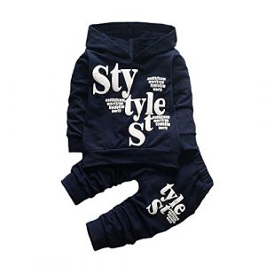 Huttam Survêtement Enfant Garçon 1-5 Ans Sport Casual Automne Tenue Jogging Vêtement Garçon Pas Cher Ensemble Bébé Garçon Sweat à Capuche Manche Longue Imprimé + Pantalon (18-24 mois, Bleu Marine) (Huttam, neuf)