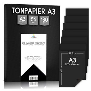 Tritart Papier de dessin solide A3 130 g /m2 I 56 feuilles de papier &agrave; dessin solide de haute qualit&eacute; pour travaux manuels et peinture I carton solide Noir (SX-Commerce, neuf)