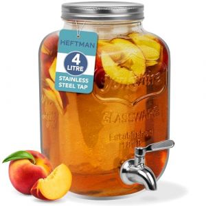 HEFTMAN Distributeur de boissons en verre avec robinet – Distributeur de boissons Mason Jar de 3,7 litres avec robinet étanche en acier inoxydable et cylindre à glace Distributeur d'eau pour (JOVELA FR, neuf)