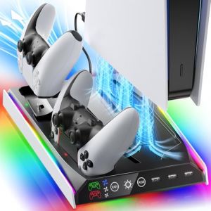 Fenolical Support fin PS5/PS5 avec ventilateur de refroidissement réglable pour peaux de PS3, support de refroidissement vertical PS5 pour PS5/PS5 Slim, station de refroidissement multifonction PS5 (TATA WARM LIMITED2, neuf)