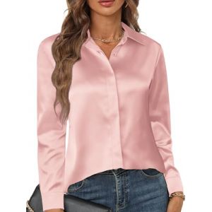 Zeagoo Chemisier Femme Satin &agrave; col en V La Soie &Eacute;l&eacute;gante Blouse Chic Manches Longues Chemise Boutons Ample &agrave; Manches Longues Chemisier de Soir&eacute;e Business Top Rose S (Zeagoo direct, neuf)