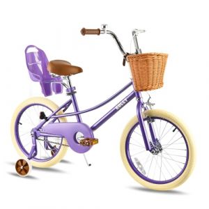 RULLY V&eacute;lo Enfant 18" Donna pour Fille 5-9 Ans &ndash; avec Petites Roues et Panier &ndash; Style R&eacute;tro Violet (Rully Bike, neuf)