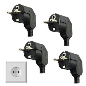 4 Pièces Prise Electrique Male 250V 16A,Fiches Schuko,Prise Male Européenne,Fiche Coudée Fiches Electrique de Mise à la Terre,Appareils Electroménagers aux Luminaires Prises (Nero) (JR-Kong, neuf)