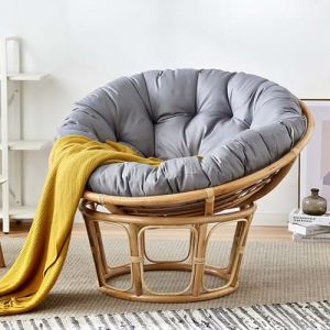 Fauteuil en rotin naturel avec coussins - Meuble &eacute;l&eacute;gant pour la d&eacute;tente int&eacute;rieure et ext&eacute;rieure pour la chambre et le jardin - Conception ergonomique - Assise confortable (DongShanBaiShang, neuf)