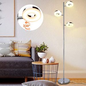 Depuley LED Lampadaire sur Pied de 3 Têtes 330° Flexible en Métal Argent, Lampadaire de Lecture 143CM Moderne Interrupteur sur Pied, Lumière Blanc chaud 3000K, 960LM, 3*4W pour Salon, Bureau, Chambre (Vance Europe, neuf)