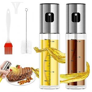 Uktunu Vaporisateur d'huile et de vinaigre, Inoxydable Pulv&eacute;risateur ' 100ml 2 Pi&egrave;ces avec &eacute;chelle avec Brosse,Entonnoir,Anti-Fuite Distributeur,Spray Bouteille pour Griller,Salades,Fourm (Kasimir FR, neuf)