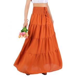 MYSSUCI Jupe Longue Femme de Taille Haute Elastique Maxi Jupe Ete A-Ligne 2 en 1 Jupe Boheme pour D&eacute;contract&eacute;e Vacances L'&eacute;t&eacute; et la Plage(Orange,XL) (MYSSUCI EU, neuf)