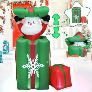 D&eacute;coration de No&euml;l Gonflable 5 Pieds(150 cm) - P&egrave;re No&euml;l dans sa Bo&icirc;te Cadeau avec Mouvement Ascendant/Descendant - en Polyester R&eacute;sistant - pour Jardin, Salon, F&ecirc;tes (RUNHUI, neuf)