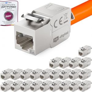 HB-DIGITAL 24x Module Keystone CAT 6A -Certifi&eacute; GHMT- 10Gbit/s jusqu'&agrave; 500MHz Adapteur Blind&eacute; STP AWG 22-24 Connecteur M&eacute;tallique sans outil pour C&acirc;ble Ethernet LAN, Panneau de brassage, Prise r&eacute;seau (HB-DIGITAL, neuf)