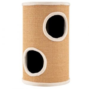 GYMAX Tonneau &agrave; Gratter pour Chat 60cm avec 2 Cachettes, Tour &agrave; Griffer Chat avec Perchoir en Peluche, Griffoir en Sisal, Entr&eacute;es, Meuble Colonne pour Chatons, &Oslash; 36 cm (GYMAX EU, neuf)