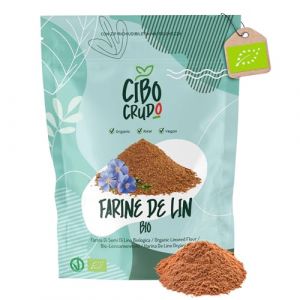 Farine de Lin Doré Bio - 500g. Farine à Graine de Lin en Poudre Riche en Oméga 3 et Fibres. Contient des Phytostérols Antioxydants et des Protéines Végétales. Oganic Flax Seeds Flour. (CiboCrudo Bio, neuf)