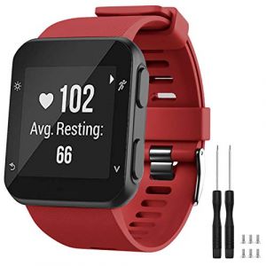 TopPerfekt Bracelet de montre Compatible avec Garmin Forerunner 35, de Remplacement en Silicone Souple pour Forerunner 35 Smart Watch, Fit 5.11-9.05" (130-230 mm) Poignet Sombre Rouge (Boucle Noire) (TopPerfekt FR, neuf)