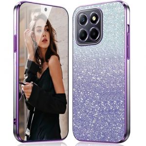 DESSEN Coque pour Honor X8 5G / Honor X6 / Honor 70 Lite &Eacute;tui Glitter - Transparente Silicone Housse Antichoc Protection Case Cover avec Cadre &Eacute;lectroplaqu&eacute; et Carte &agrave; Paillettes Int&eacute;gr&eacute;e, Violet (Woshanya, neuf)