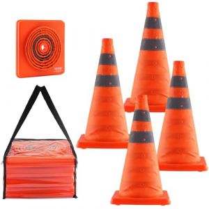 VEVOR Cône Signalisation Réfléchissant 4 Pièces 45 cm Plot de Chantier Pliable et Portable Cône de Sécurité Large Base avec Sac de Transport pour Délimitation Stationnement d’Urgence en Route Parking (Giaticia, neuf)
