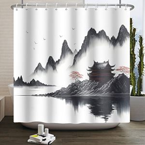 SDOTPMT 150x180cm Rideau de Douche Paysage Rural Brouillard Montagne Falaise Rideau de Douche extérieur Paysage idyllique Photo Salle de Bain Art Déco Rideau de Douche avec Crochet (SDOTPMT, neuf)
