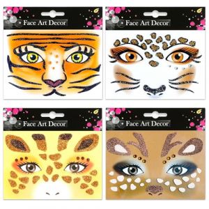 ALEGRE Lot de 4 tatouages de visage léopard - Tatouage temporaire - Girafe - Paillettes - Pour carnaval, costume de léopard - Accessoire pour fête à thème, carnaval (YINGRUI SHOP, neuf)
