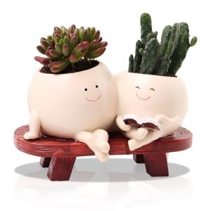 Lotvic Pot de Fleurs avec Visage, Jardinière, Pot Plante Intérieur en Résine avec Trou de Drainage, pour Plantes Grasses et pour d'intérieur et d'extérieur, Idée Cadeau (Lire) (QIHAO-EU, neuf)