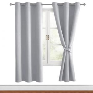 Hiasan Lot de 2 rideaux occultants avec œillets - Gris argenté - 117 x 183 cm (largeur x hauteur) - Rideaux coulissants doux pour chambre à coucher, salon, etc. (Hiasan, neuf)