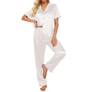 Ekouaer Ensembles de Pyjama Femme Satin Vêtements de Nuit Manches Courtes Deux pièces Femme Sexy Chic Pyjashort Été, Blanc, S (Ekouaer EU, neuf)