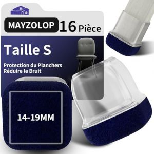 MAYZOLOP 16 Pi&egrave;ces Protection Pied de Chaise, &Phi;14-19 mm Transparent Carr&eacute; de Protege pour Pieds de Chaise avec Bleu Marine Feutre, Pieds de Chaise, Embout de Chaise, Pas de Rayures, Pas de Bruit (MAYZOLOP-FR, neuf)