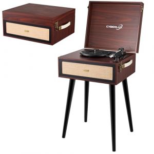 Tourne-disque r&eacute;tro avec support et haut-parleur Full Range Bluetooth, radio FM, USB, entr&eacute;e AUX IN, fente micro SD, tourne-disque vinyl nostalgique, tourne-valise avec pieds (Enstore France, neuf)