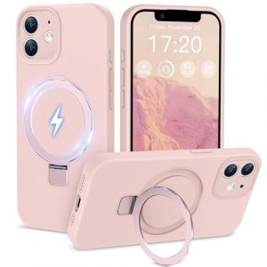 HuwaiH Coque Silicone Liquide pour iPhone 12 avec Support d'anneau magn&eacute;tique, Protection Cam&eacute;ra Renforc&eacute;e, pour Une Prise en Main Confortable, R&eacute;sistance aux Chocs, Rose Girly (Zhimingeu, neuf)
