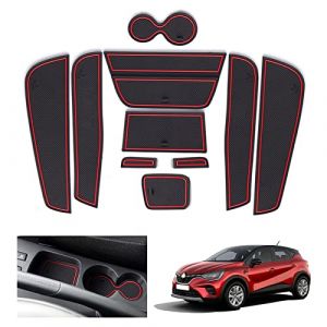 GAFAT Renaul-t Captur 1 2013-2018 (Automatique) Tapis Antid&eacute;rapants, Captur 1 Tapis en Caoutchouc pour Console Centrale, Porte-Gobelet, Couture de Porte, Compatible avec Renault Captur 1 (Rouge) (GAFAT(EU), neuf)