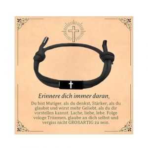 Xanthelle Bracelet Croix, Bracelet Croix Noir pour Gar&ccedil;ons & Cadeau de Confirmation, Bracelet Religieux de Bapt&ecirc;me Cadeau pour Fils, Confirmation, Anniversaire (senyanjinshangmaoyouxiangongsi, neuf)