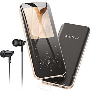 AGPTEK 32Go MP3 Bluetooth 5.3 avec Haut-Parleur, 2.4" Grand Écran Lecteur Musical en Métal Son sans Perte avec Bouton Tactile/Radio FM/Enregistreur Line-in, Baladeur Sport Support Carte 128G-Or Noir (0N3 Fire, neuf)