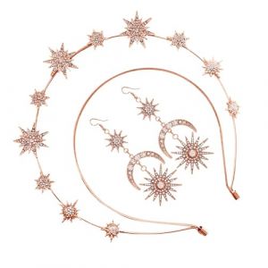 Couronne et boucles d'oreilles set, Goddess Halo Headpiece,Bandeau de costume de mariage en strass avec boucles d'oreilles | Robe de t&ecirc;te de d&eacute;esse &agrave; la main, casque de bande de cheveux nuptiale pour (darkenear, neuf)