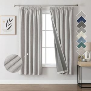 Joydeco 100% Rideau Occultant Thermique en Lin avec Galon Fronceur 132x183 cm 2 Pi&egrave;ces, Rideau Isolant Thermique Anti Froid et Chaleur &agrave; Passe Tringle pour D&eacute;coration de Porte Fen&ecirc;tre (joydeco, neuf)