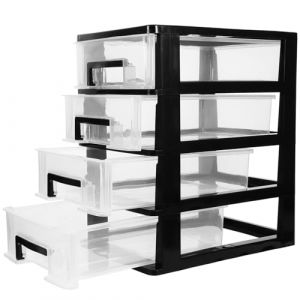 Beavorty Organisateur De Rangement De Bureau Transparent &Agrave; 4 Couches Bo&icirc;te De Rangement De Type Tiroir En Plastique Petit Conteneur De Bac De Rangement Avec Tiroirs Pour Table De Bureau De (T Innovation&middot;HX, neuf)
