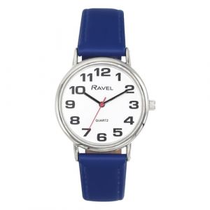 Ravel - Montre Bracelet Unisexe Facile &agrave; Lire avec de Gros Chiffres - Quartz Analogique - R0105.50.1A - Cadran Blanc/Ton argent&eacute;/Bleu (Montres Ravel, neuf)