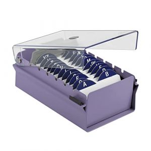 Acrimet Porte-Cartes de Visite, Boîte de Rangement, Base en Métal Couleur Violet et Couvercle en Plastique Transparent (Inclut des cartes d'index AZ - 95 mm x 68 mm ; un séparateur en plastique) (Easy 2 Buy Distributors, neuf)