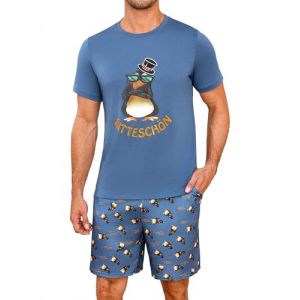 Demegimi Pyjama Homme Été Coton Humour Ensemble de Pyjama Homme Court Manches Courtes Vêtements de Nuit Rigolo Deux Pièces Légers Loungewear (FUZHOUXUANHE-EU, neuf)