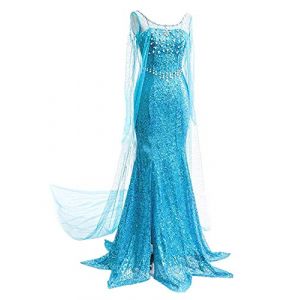 YOSICIL Robe de Princesse Elsa pour Femme Costume Reine des Neiges V&ecirc;tements Automne Hiver D&eacute;guisement Soir&eacute;e C&eacute;r&eacute;monie Anniversaire No&euml;l Halloween F&ecirc;te Partie,Bleu,XL (YOSICIL., neuf)