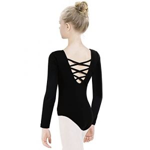 tanzdunsje Fille Justaucorps de Gymnastique Justaucorps de Ballet-manche longue Justaucorps de Danse pour Filles Femmes Taille 100-170,noir 110 (eledance, neuf)