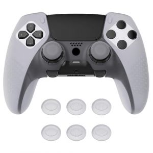 playvital Coque Protection pour ps5 Edge Manette,Housse Silicone avec 6 Capuchon Joystick pour ps5 Edge Controller Cover Skin,Anti-Dérapante Accessoire-Blanc Transparent,3D Studded Edition (Game Skindecal Store, neuf)
